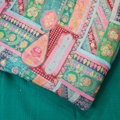 Aarasi Pure Banarasi Dola Silk Soft Brocade with Position Print on Green Base