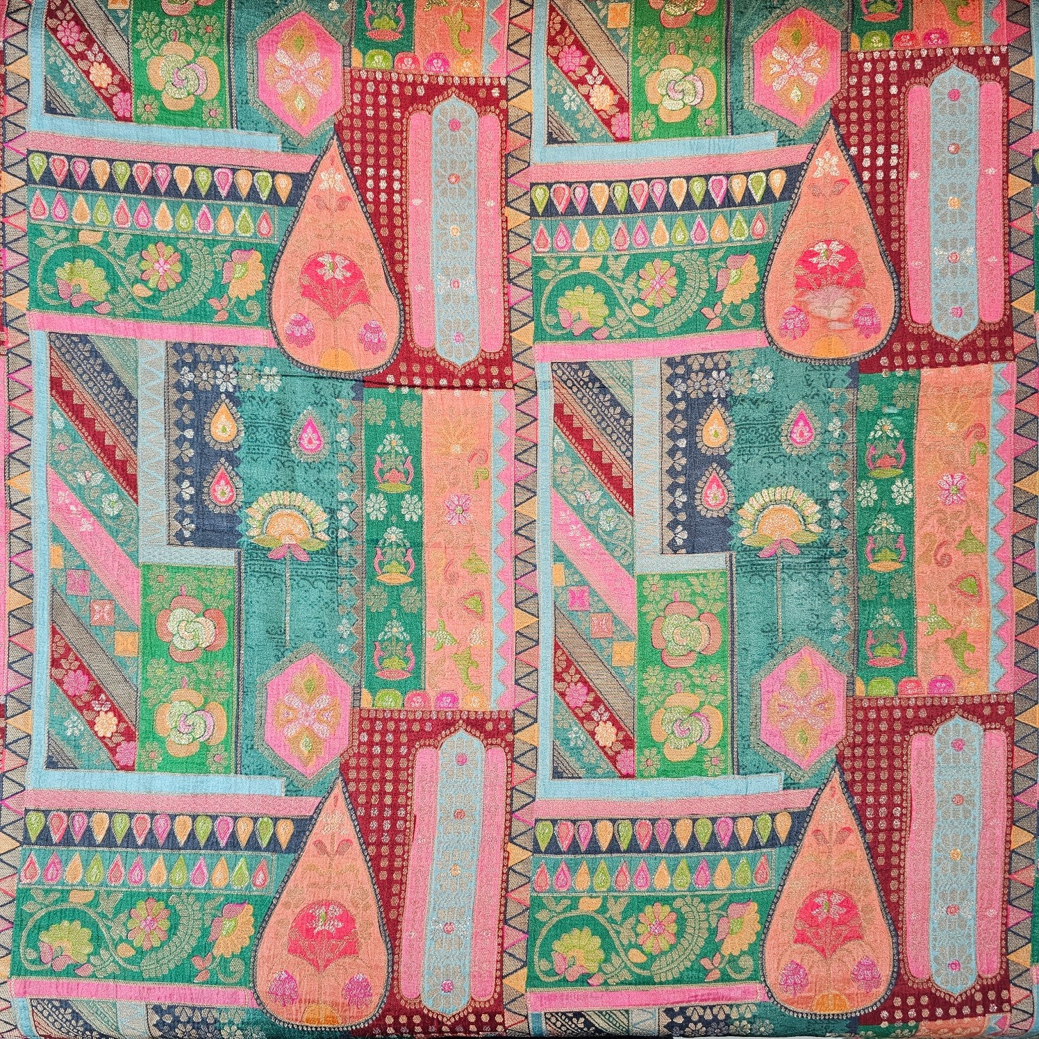 Aarasi Pure Banarasi Dola Silk Soft Brocade with Position Print on Green Base