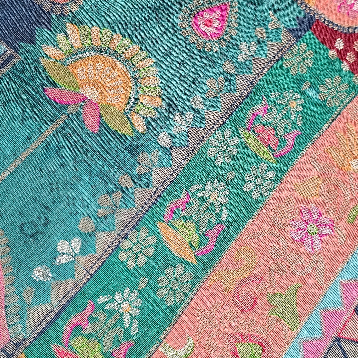 Aarasi Pure Banarasi Dola Silk Soft Brocade with Position Print on Green Base
