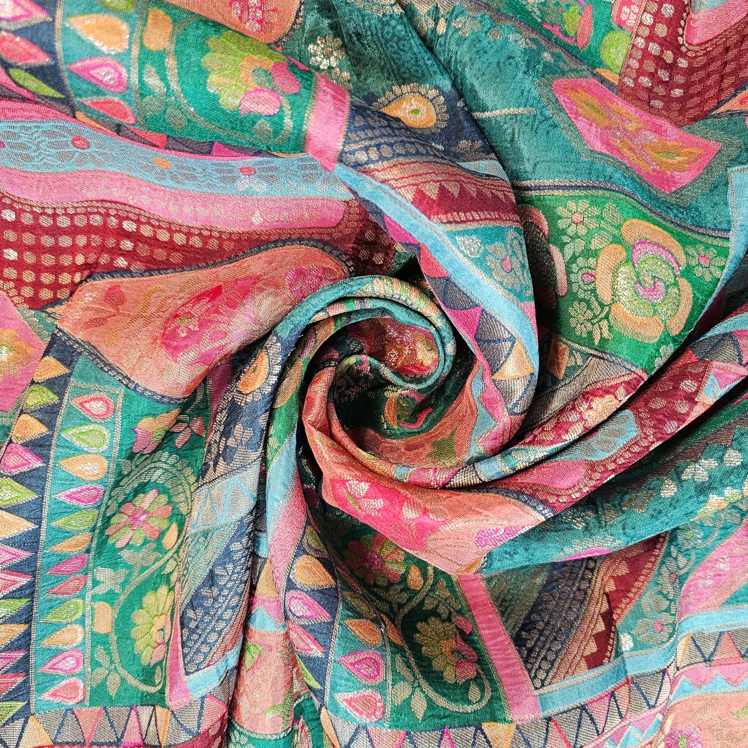 Aarasi Pure Banarasi Dola Silk Soft Brocade with Position Print on Green Base