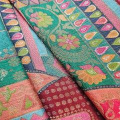 Aarasi Pure Banarasi Dola Silk Soft Brocade with Position Print on Green Base