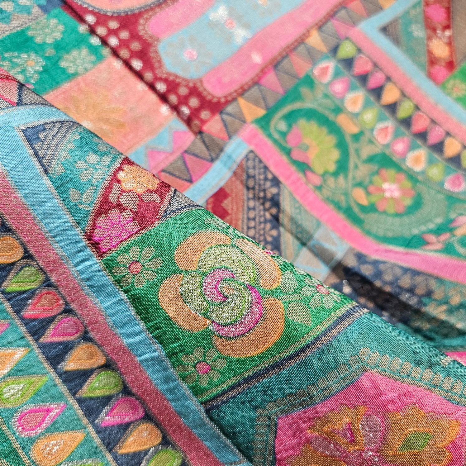 Aarasi Pure Banarasi Dola Silk Soft Brocade with Position Print on Green Base