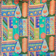 Aarasi Pure Banarasi Dola Silk Soft Brocade with Position Print on Blue Base