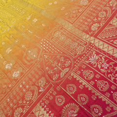 Pure Banarasi Dola Silk Soft Brocade with Position Print on Yellow to Rani Pink Ombre