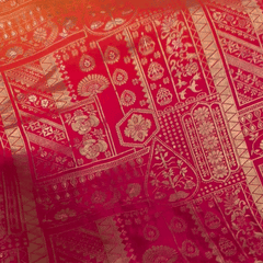Pure Banarasi Dola Silk Soft Brocade with Position Print on Yellow to Rani Pink Ombre