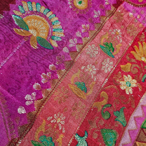 Aarasi Pure Banarasi Dola Silk Soft Brocade with Position Print on Pink Base