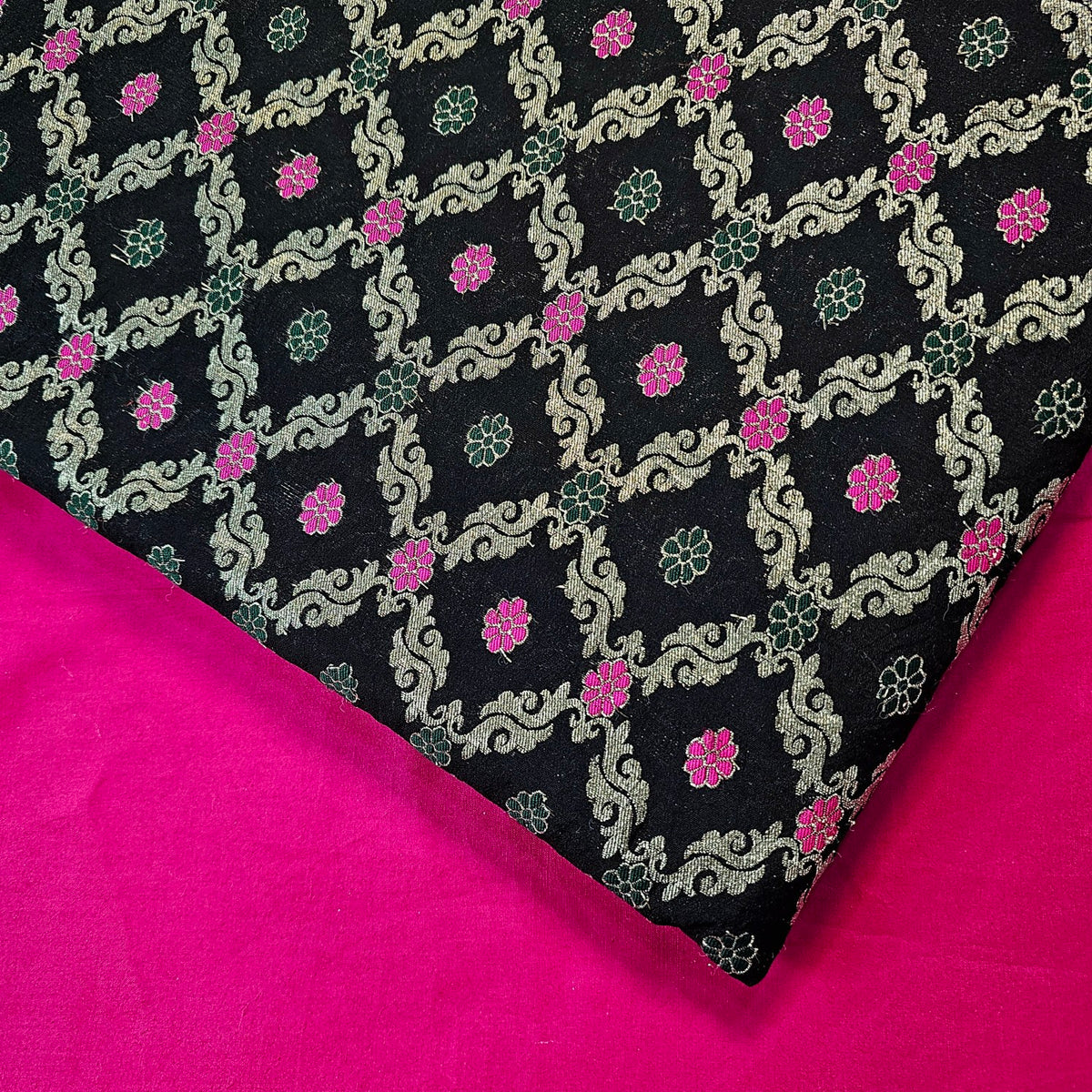 Jamdani Black Banarasi Brocade with Geometrical and Floral Accents