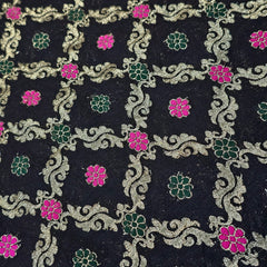 Jamdani Black Banarasi Brocade with Geometrical and Floral Accents