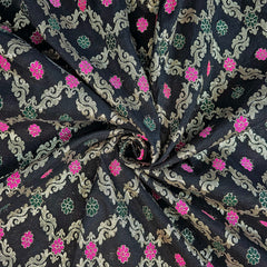 Jamdani Black Banarasi Brocade with Geometrical and Floral Accents
