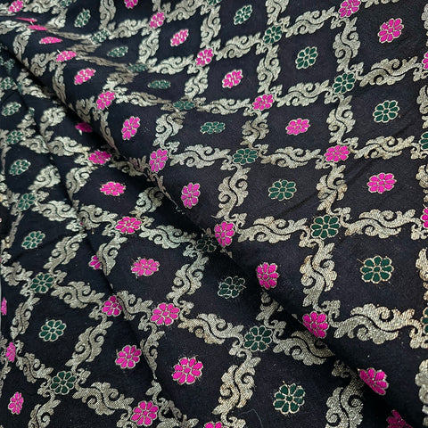 Jamdani Black Banarasi Brocade with Geometrical and Floral Accents