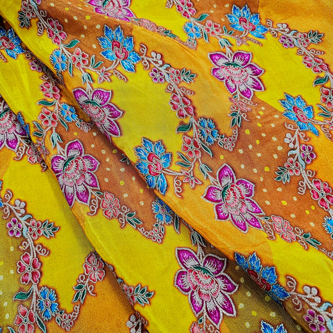 Rangrez Yellow Banaras Brocade on Crepe Silk Fabric