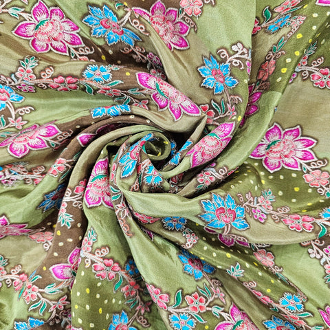 Rangrez Green Banaras Brocade on Crepe Silk Fabric