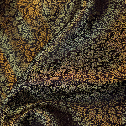 Zarnooshan Black Banaras Brocade Fabric on Silk Base
