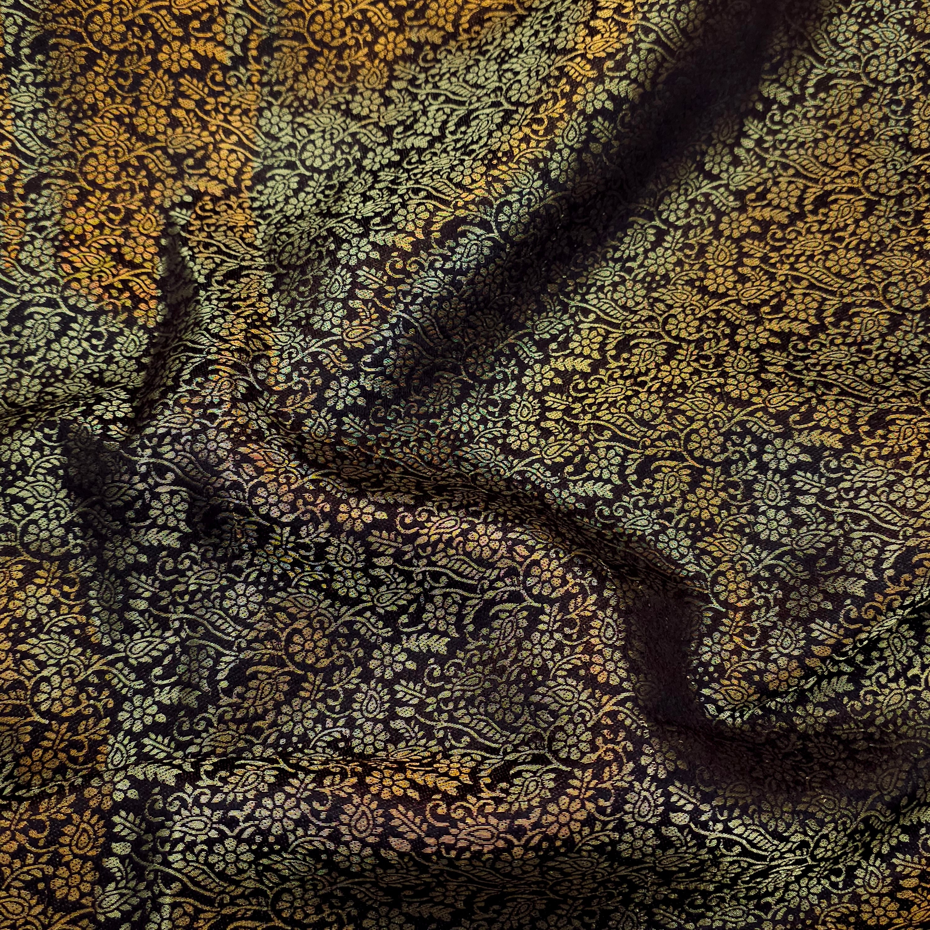 Zarnooshan Black Banaras Brocade Fabric on Silk Base