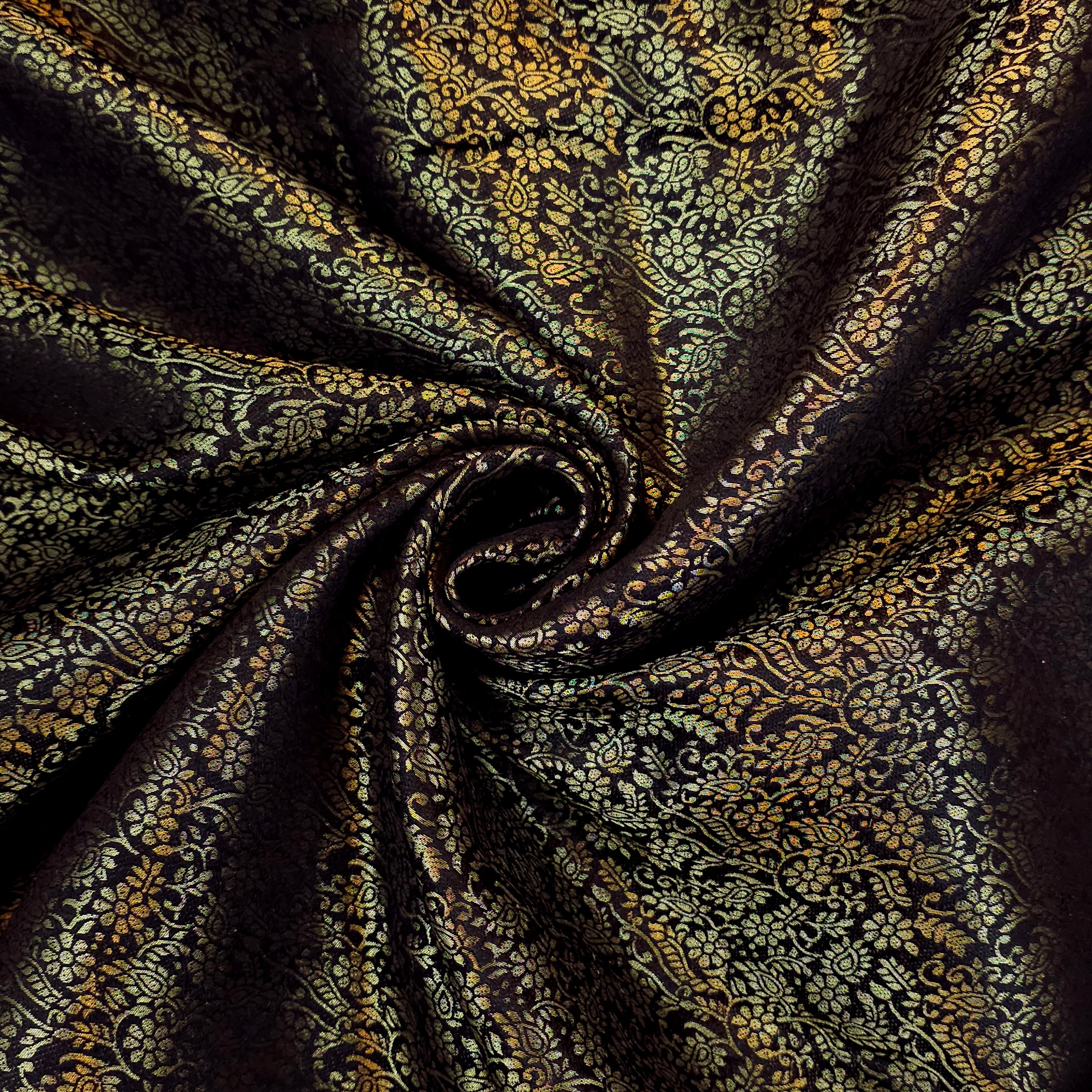 Zarnooshan Black Banaras Brocade Fabric on Silk Base
