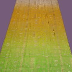 Pure Banarasi Dola Silk Soft Brocade with Position Print on Mustard Yellow to Parrot Green Ombre