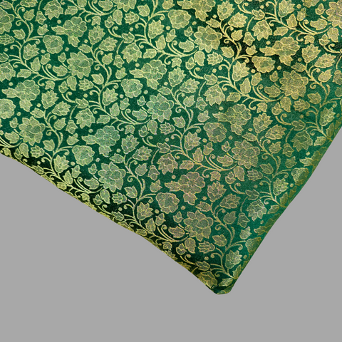 Zarnooshan Dark Green Banaras Brocade Fabric on Silk Base