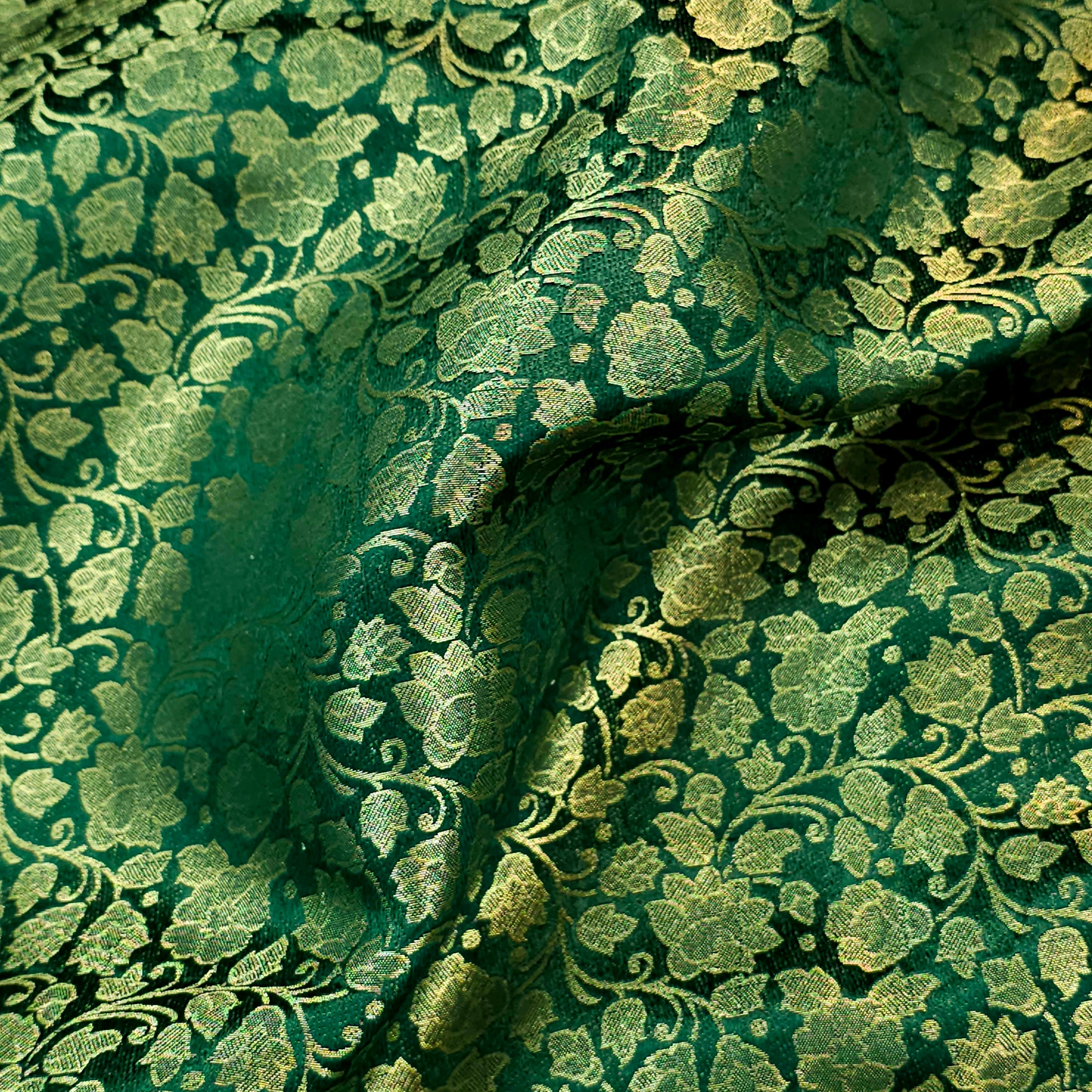 Zarnooshan Dark Green Banaras Brocade Fabric on Silk Base