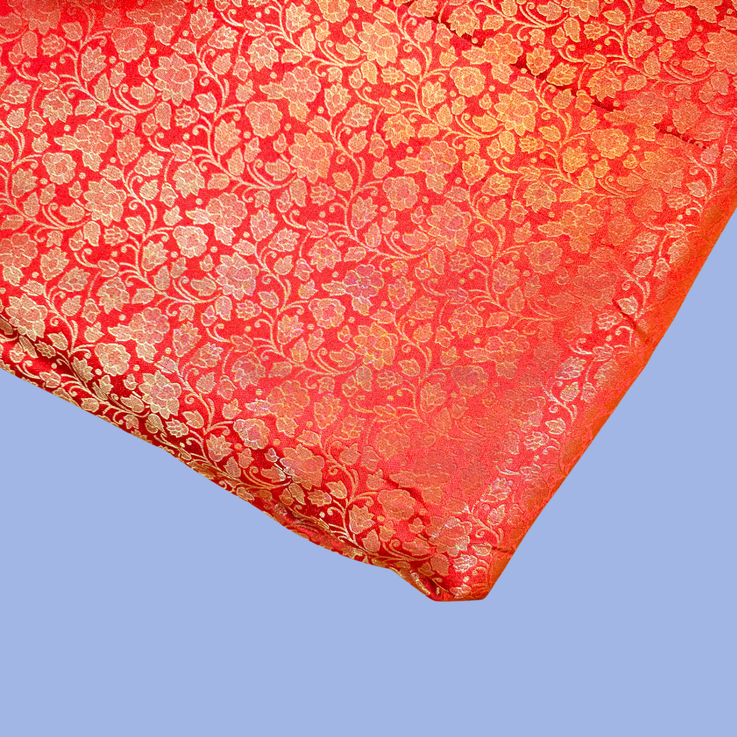 Zarnooshan Orange Banaras Brocade Fabric on Silk Base