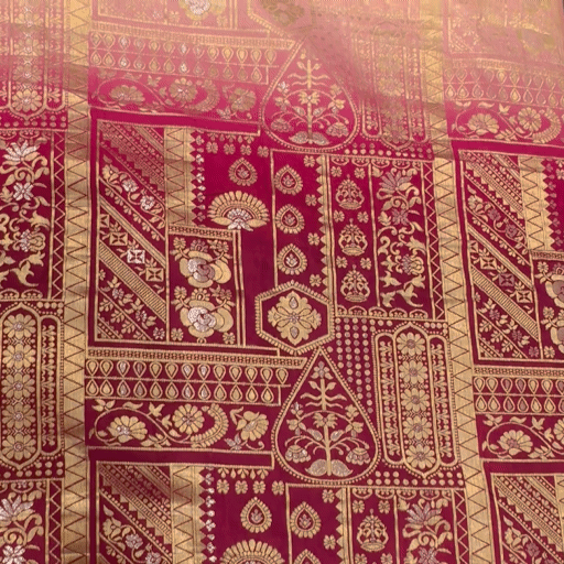 Pure Banarasi Dola Silk Soft Brocade with Position Print on Peach to Wine Ombre