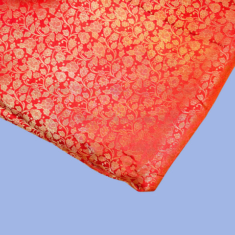 Zarnooshan Orange Banaras Brocade Fabric on Silk Base