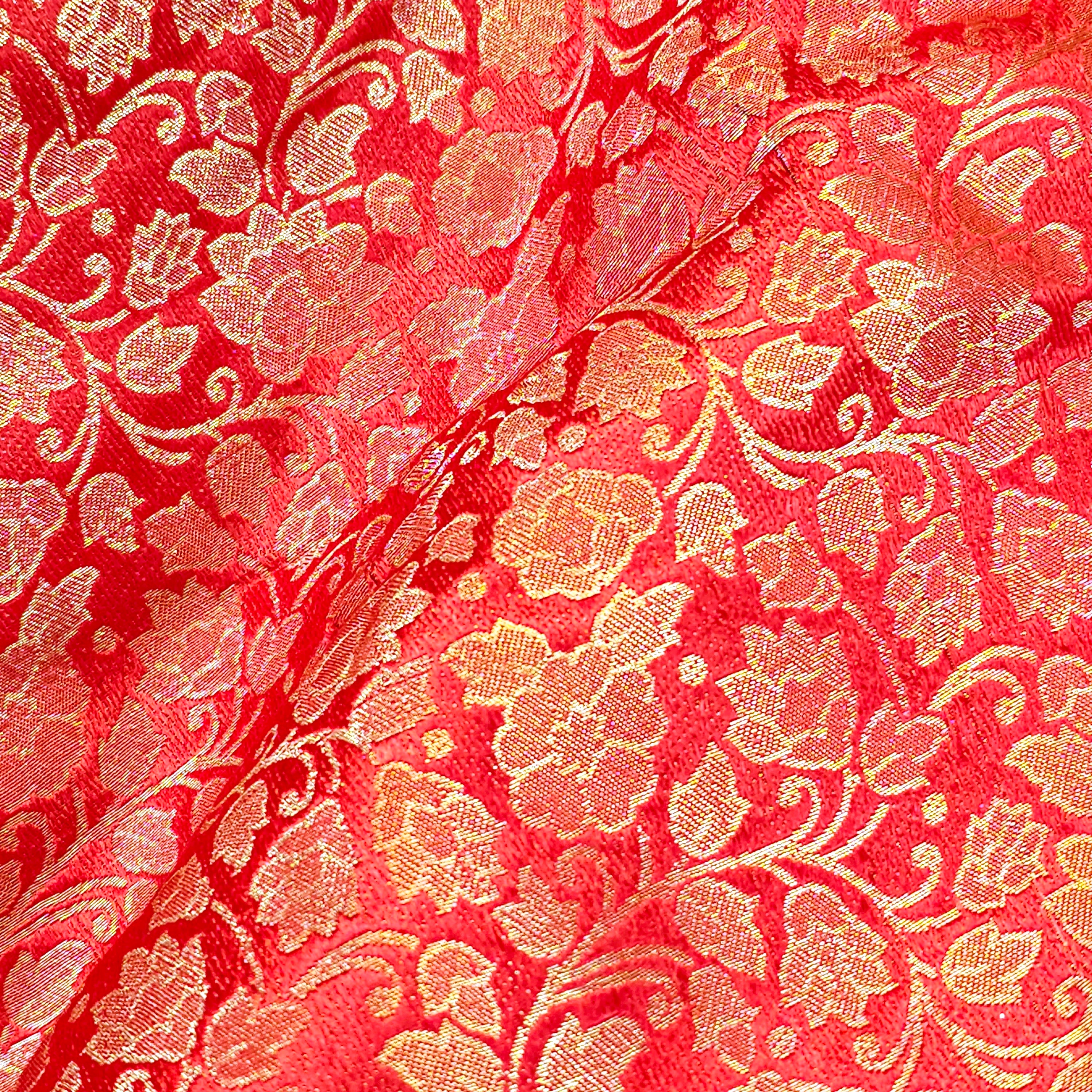 Zarnooshan Orange Banaras Brocade Fabric on Silk Base