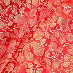 Zarnooshan Orange Banaras Brocade Fabric on Silk Base