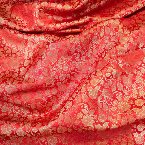 Zarnooshan Orange Banaras Brocade Fabric on Silk Base