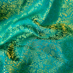 Zarnooshan Marine Teal Banaras Brocade Fabric on Silk Base