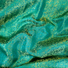 Zarnooshan Marine Teal Banaras Brocade Fabric on Silk Base