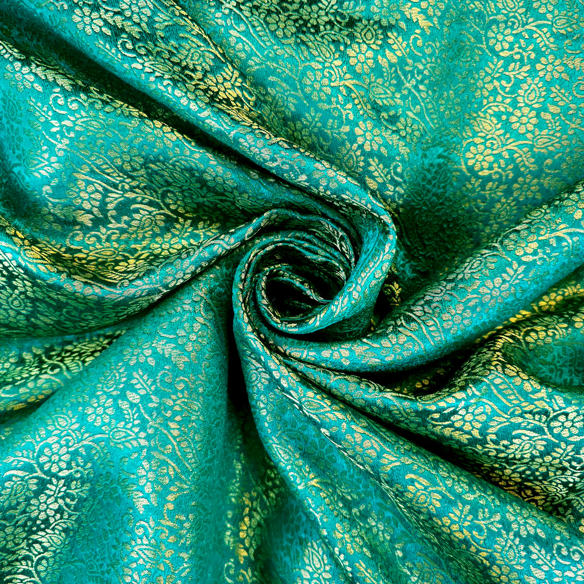 Zarnooshan Marine Teal Banaras Brocade Fabric on Silk Base