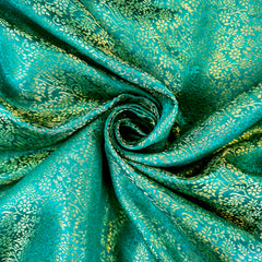 Zarnooshan Marine Teal Banaras Brocade Fabric on Silk Base