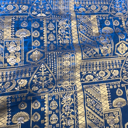 Pure Banarasi Dola Silk Soft Brocade with Position Print on Blue to Navy Blue Ombre