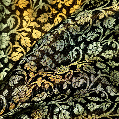 Zarnooshan Black Banaras Brocade Fabric on Silk Base