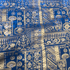 Pure Banarasi Dola Silk Soft Brocade with Position Print on Blue to Navy Blue Ombre