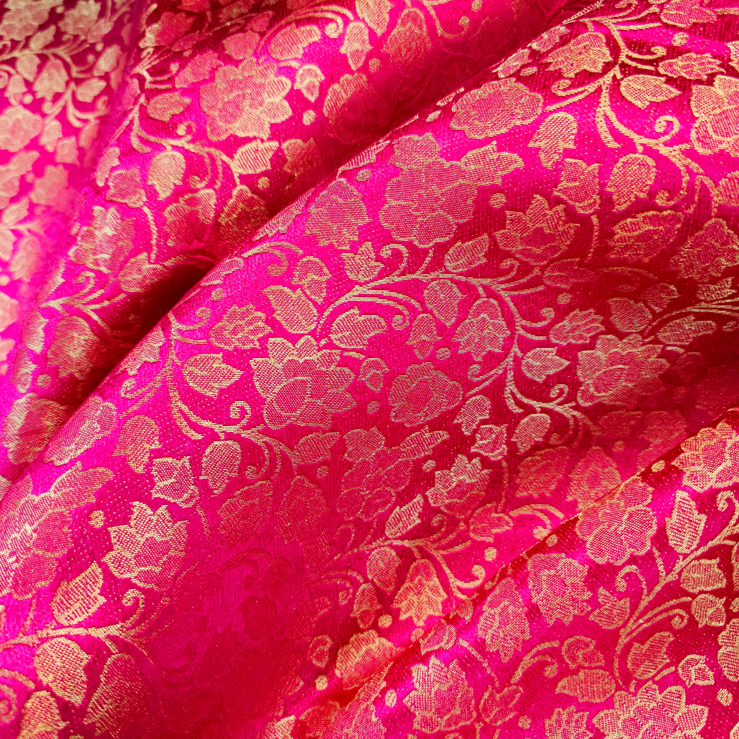 Zarnooshan Hot Pink Banaras Brocade Fabric on Silk Base
