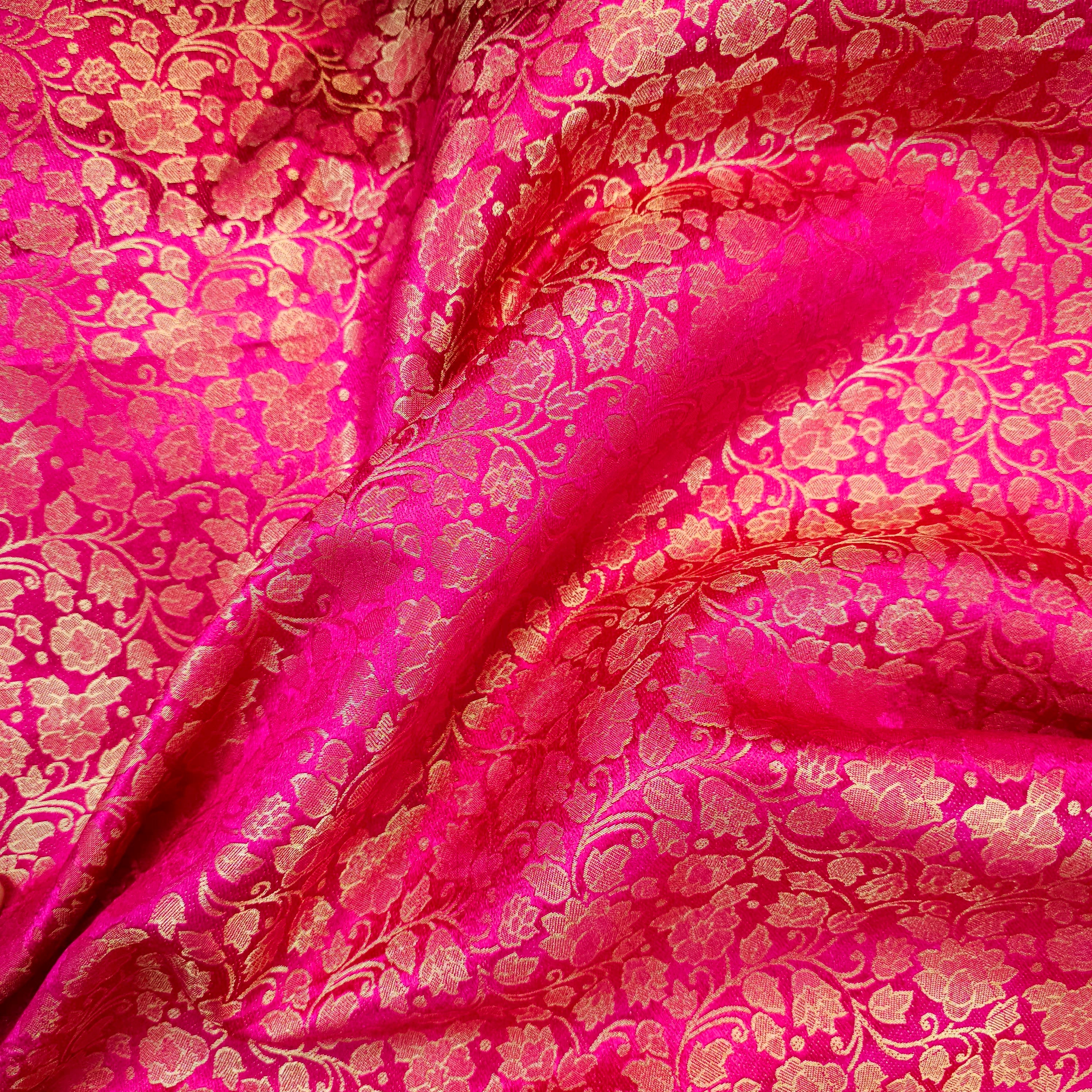 Zarnooshan Hot Pink Banaras Brocade Fabric on Silk Base