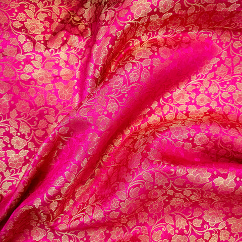 Zarnooshan Hot Pink Banaras Brocade Fabric on Silk Base