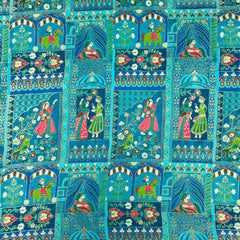 Jodha Akbar Shades of Teal Blue Dola Silk Base Brocade Fabric