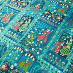 Jodha Akbar Shades of Teal Blue Dola Silk Base Brocade Fabric