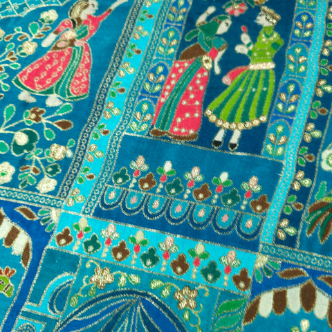 Jodha Akbar Shades of Teal Blue Dola Silk Base Brocade Fabric