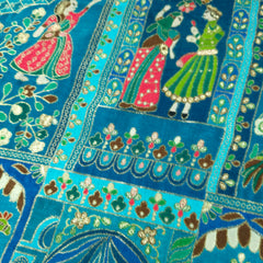 Jodha Akbar Shades of Teal Blue Dola Silk Base Brocade Fabric
