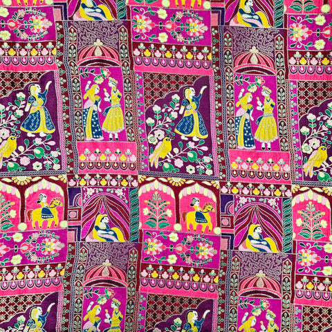 Jodha Akbar Shades of Magenta Pink and Purple Dola Silk Base Brocade Fabric