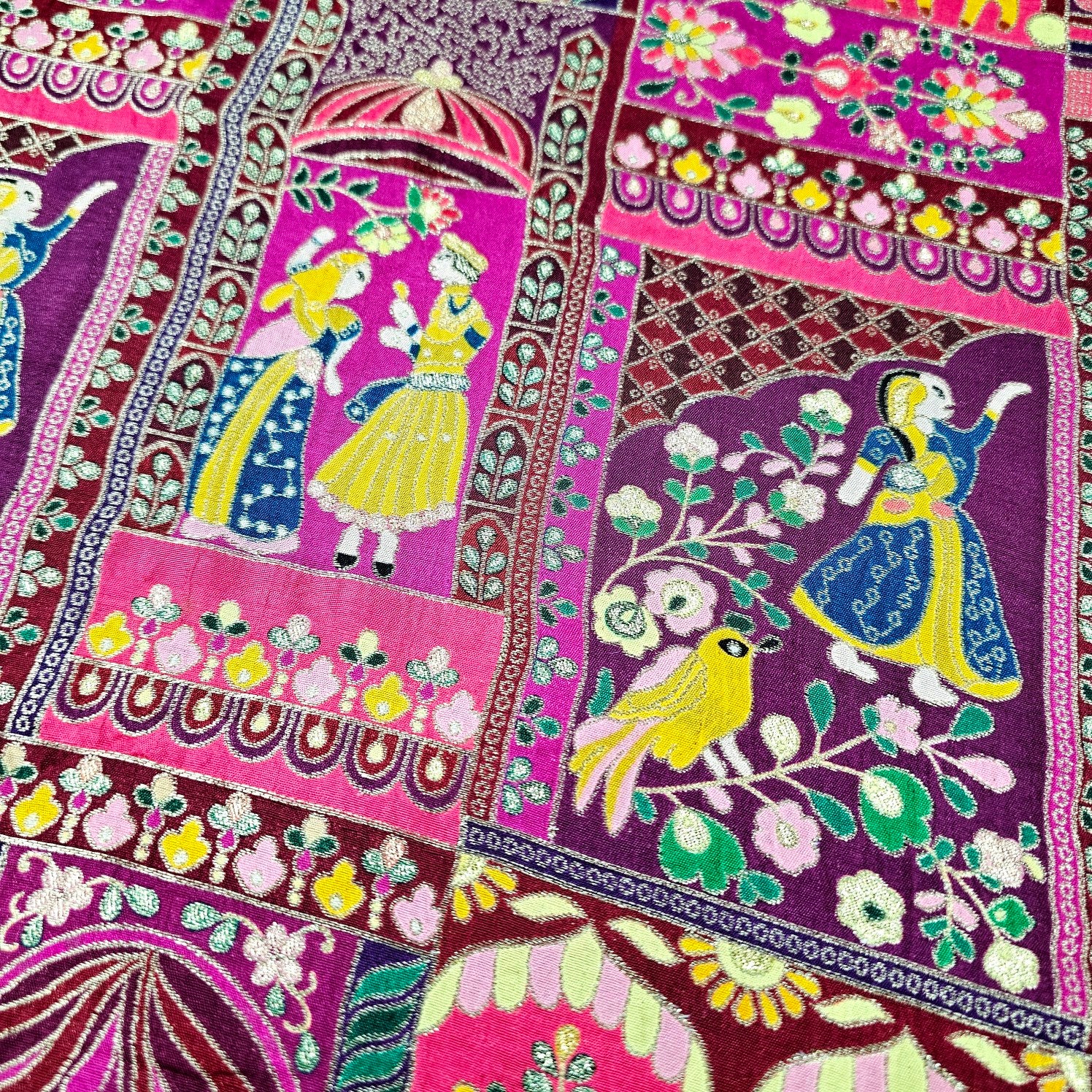 Jodha Akbar Shades of Magenta Pink and Purple Dola Silk Base Brocade Fabric