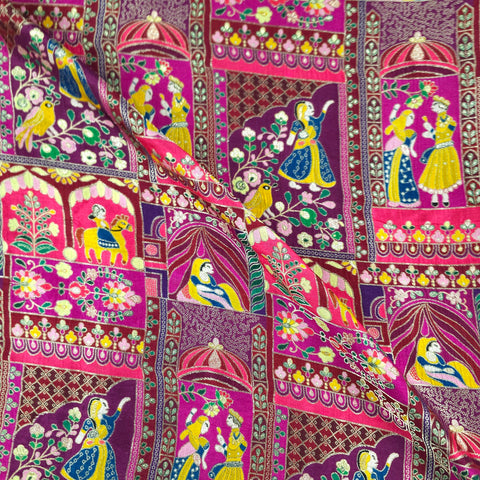 Jodha Akbar Shades of Magenta Pink and Purple Dola Silk Base Brocade Fabric