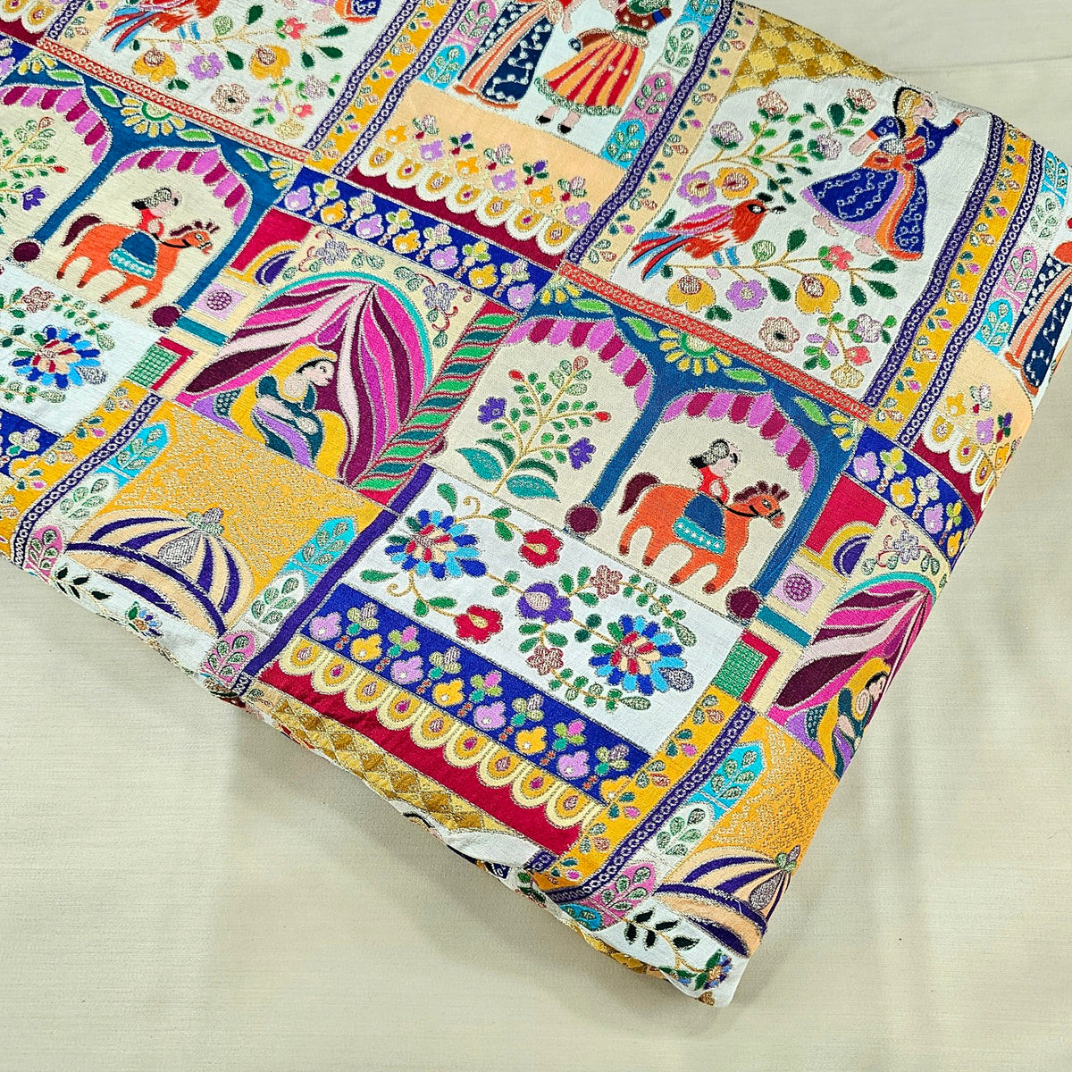 Jodha Akbar Beige Dola Silk Base Brocade Fabric