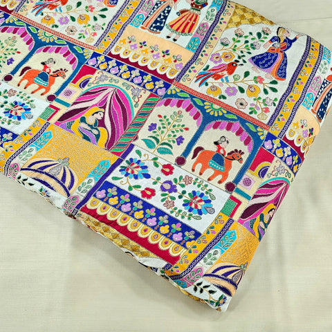 Jodha Akbar Beige Dola Silk Base Brocade Fabric