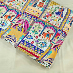 Jodha Akbar Beige Dola Silk Base Brocade Fabric