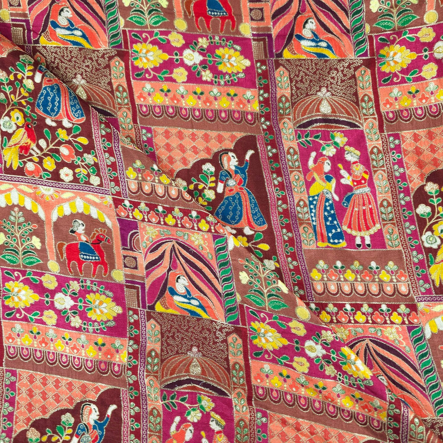 Jodha Akbar Brown Dola Silk Base Brocade Fabric