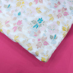 Meher Pure White Banaras Silk Brocade with Floral Embroidery